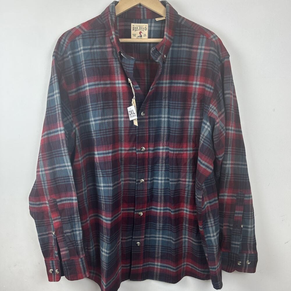 NWT Red Head Button Down Shirt Mens Red/Blue Plaided Long Sleeve Size 2XL